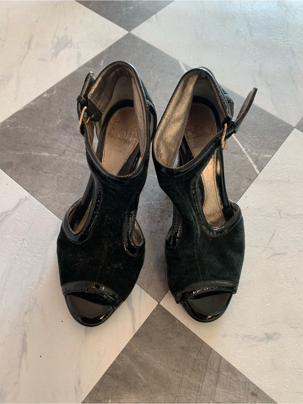 Sofft Black Suede Open-Toe Ankle Strap Heels